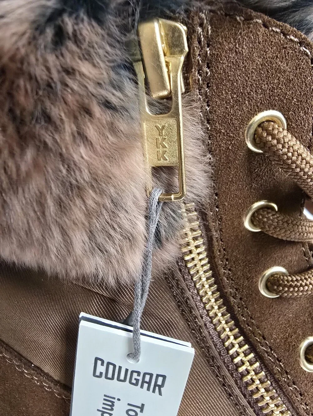 Cougar Danica Brown Suede Real Rabbit Fur Waterproof Winter Sneaker Boots NWT